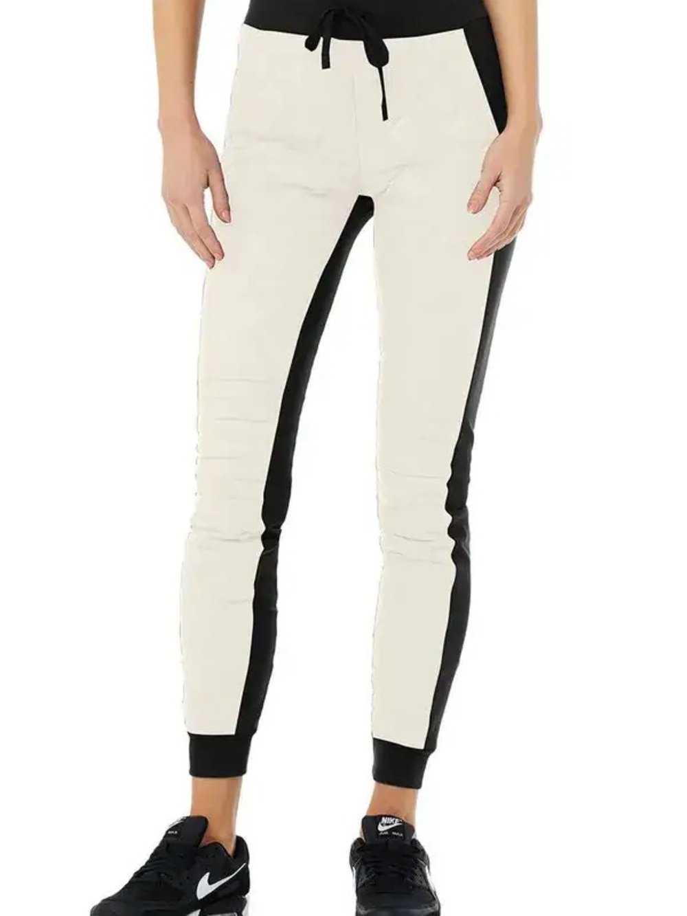 ALO Yoga Quilted White Joggers with Black Side Panels - Picture 2 of 7